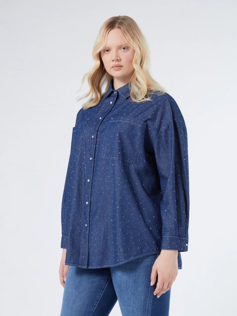 Темно-синяя блуза MARINA RINALDI из хлопка: фото 2 - Invogue