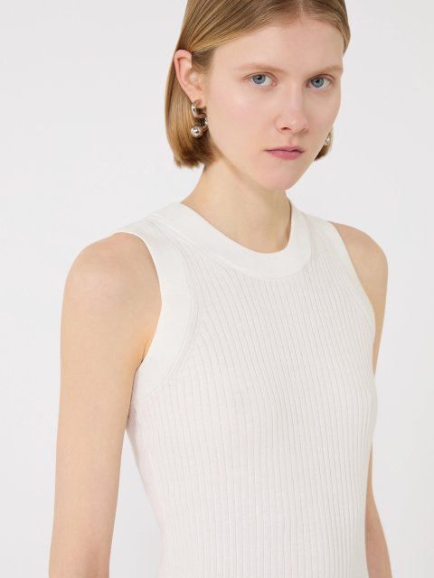 Біла майка Sportmax з бавовни у рубчик: фото 4 - Invogue