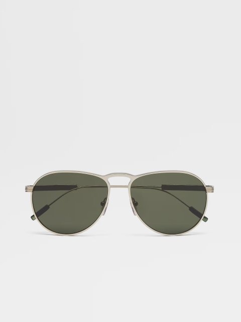 Сонцезахисні окуляри-краплі Zegna з зеленими лінзами в металевій оправі: фото - Invogue