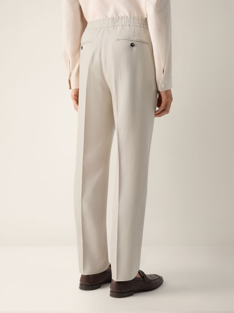 Бежевые брюки Zegna из льна с эластичным поясом: фото 2 - Invogue