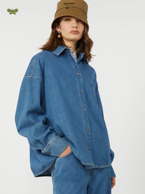Синя сорочка WEEKEND MAX MARA з бавовняного деніму: фото 4 - Invogue