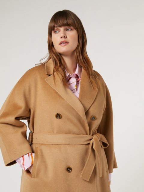 Темно-бежевое пальто Marina Rinaldi двубортное: фото 4 - Invogue