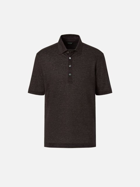 Темно-коричнева футболка-поло Zegna з льону: фото - Invogue