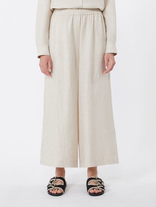 Кремовые укороченные брюки Weekend Max Mara из льна: фото 2 - Invogue
