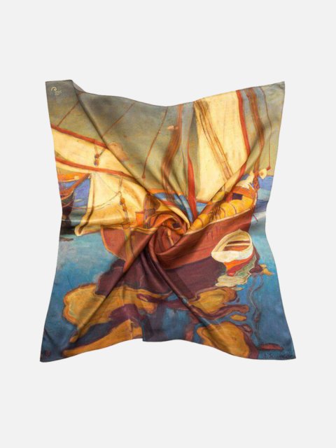 Платок с принтом Дубки OFAM из шелка твил: фото - Invogue