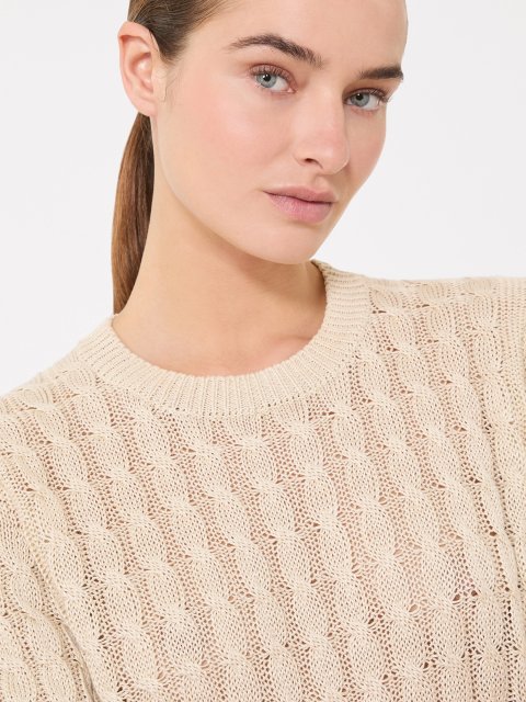Бежевый свитер с фактурной вязкой Max Mara из льна: фото 4 - Invogue