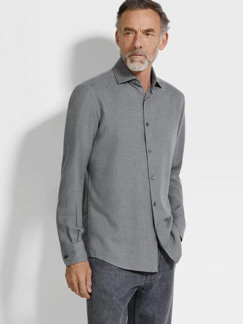 Темно-сіра сорочка ZEGNA з бавовни та кашеміру: фото 3 - Invogue