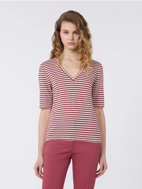 Бордовая футболка Weekend Max Mara из льна и эластана: фото 2 - Invogue