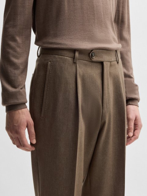 Брюки кольору хакі BOSS з натуральної вовни: фото 4 - Invogue