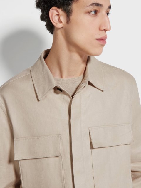 Светло-бежевая рубашка ZEGNA с накладными карманами: фото 3 - Invogue