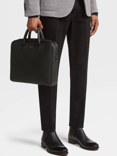 Чорна ділова сумка Zegna Edgy зі  шкіри наппа: фото 1 - Invogue