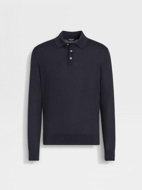 Темно-синее поло ZEGNA из кашемира и шелка: фото - Invogue