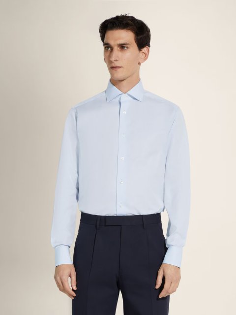 Блакитна сорочка у тонку смужку Zegna з бавовни: фото 1 - Invogue