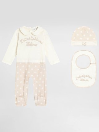 Разноцветный комбинезон, шапочка, слюнявчик DOLCE&GABBANA KIDS из хлопка: фото - Invogue
