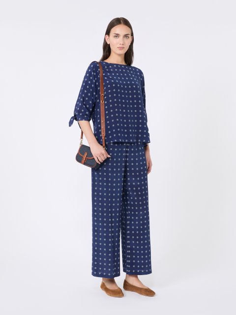 Темно-сині брюки WEEKEND MAX MARA з чистого шовку: фото 1 - Invogue