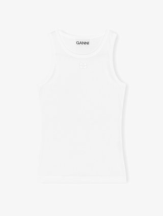 Белый топ GANNI из эластичного хлопка: фото - Invogue