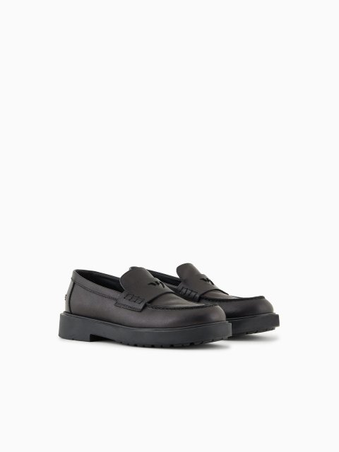 Чёрная лоферы EMPORIO ARMANI KIDS из кожи: фото 2 - Invogue