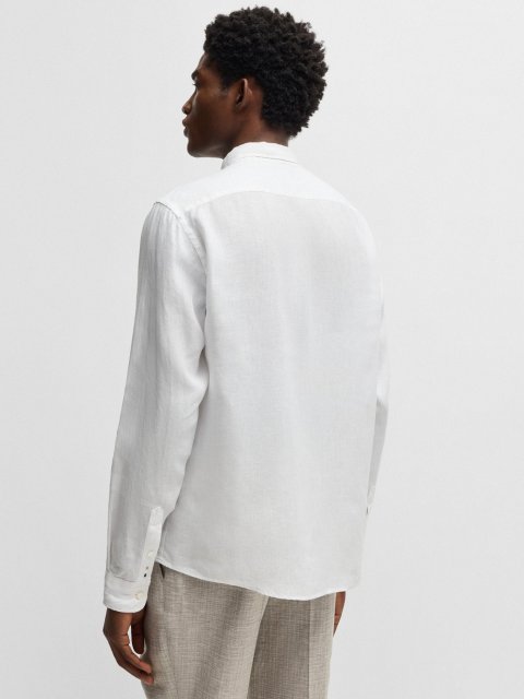 Белая рубашка Boss льняная: фото 3 - Invogue