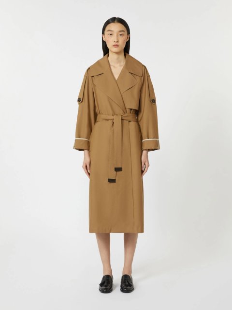 Коричневий плащ MAX MARA з водовідштовхувального твілу: фото 2 - Invogue