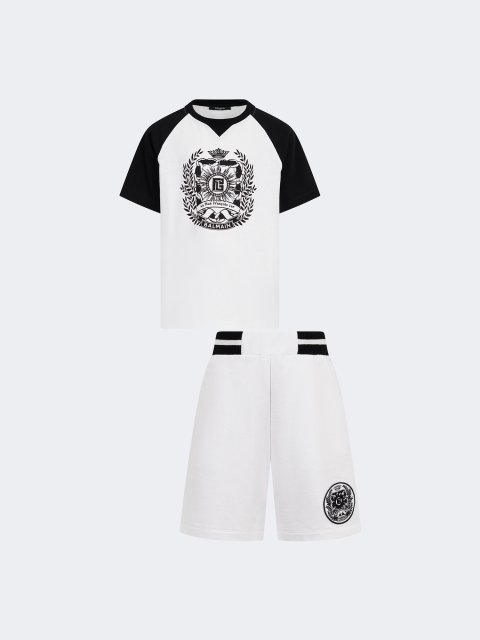 Біло-чорні футболка та шорти Balmain з бавовни: фото - Invogue