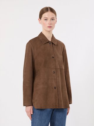 Коричнева куртка Max Mara із замші та шовку: фото 2 - Invogue