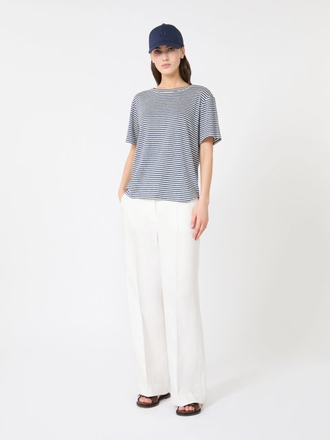 Темно-синяя футболка Weekend Max Mara из льна и эластана: фото 1 - Invogue