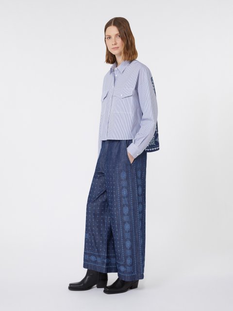 Синя сорочка WEEKEND MAX MARA з контрастною вставкою ззаду: фото 1 - Invogue