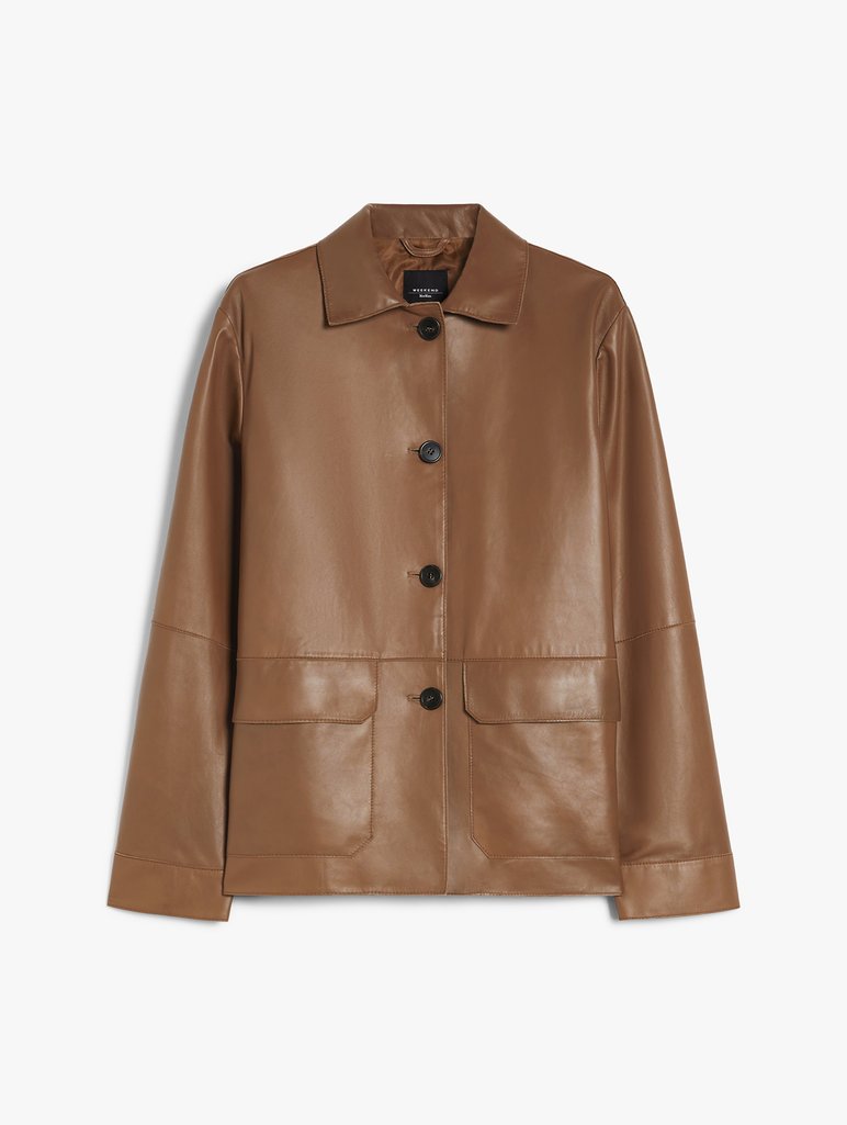 Коричнева куртка Weekend Max Mara зі шкіри наппа: фото - Invogue