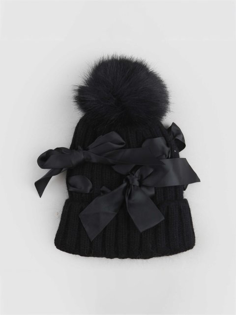 Чёрная шапка MONNALISA из акрила и шерсти: фото - Invogue