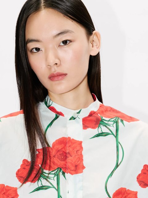 Кремова сорочка Kenzo з бавовни з квітковим принтом: фото 4 - Invogue
