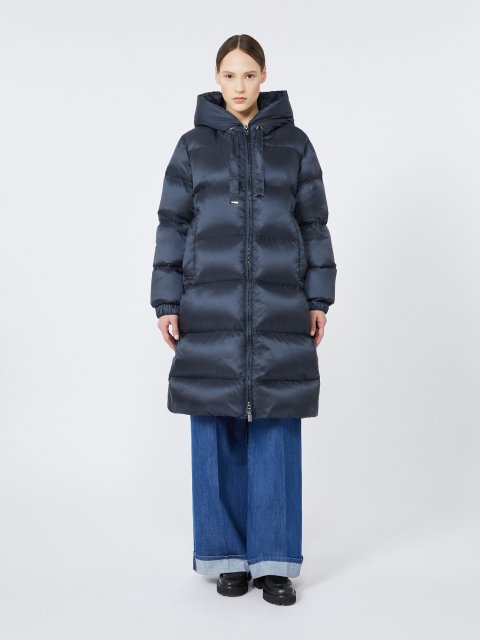 Темно-синій пуховик MAX MARA з капюшоном: фото 1 - Invogue