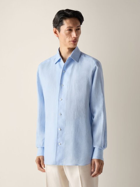 Синя сорочка Zegna з льону: фото 1 - Invogue