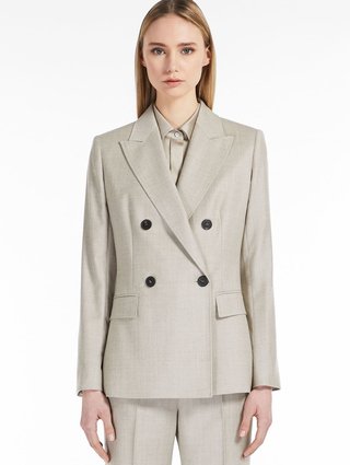 Бежевый двубортный жакет Max Mara из шерсти с карманами: фото 1 - Invogue