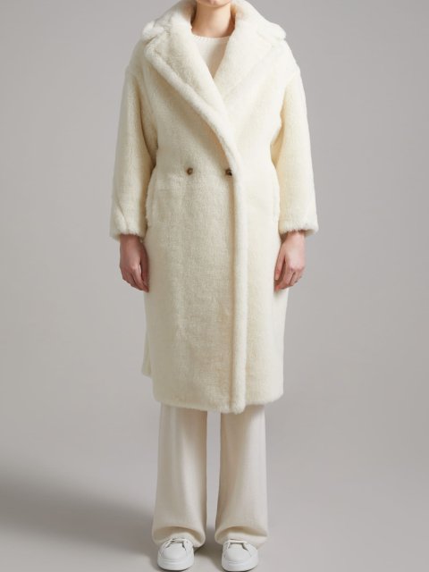 Біле пальто Teddy oversize Max Mara з бленду альпаки та шовку: фото 1 - Invogue