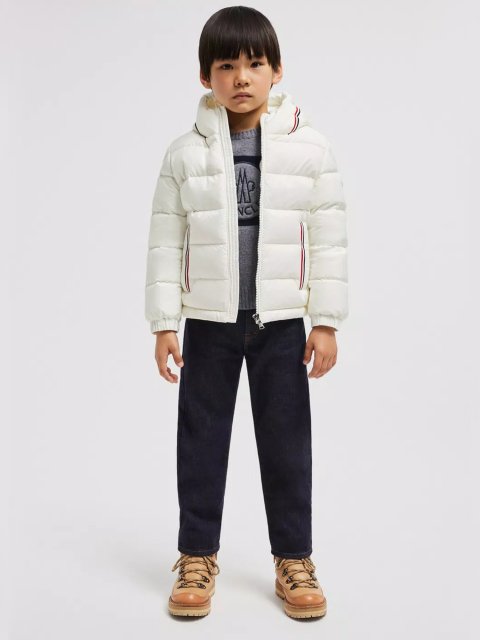 Темно-синие джинсы Moncler с вышитым логотипом: фото 1 - Invogue