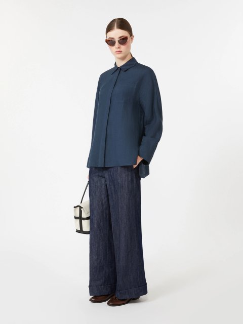 Темно-синя сорочка Max Mara з льону: фото 1 - Invogue