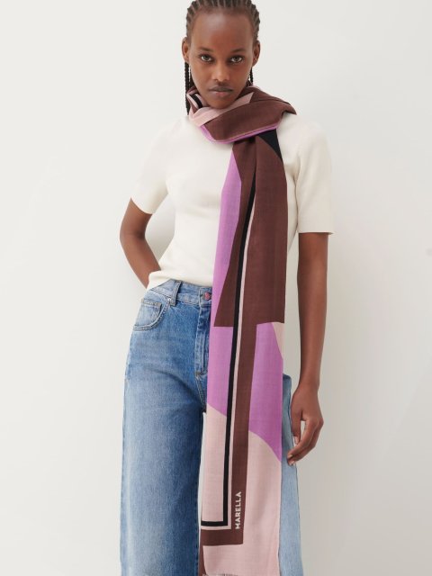 Шарф Marella из шерсти с узором и бахромой: фото 1 - Invogue