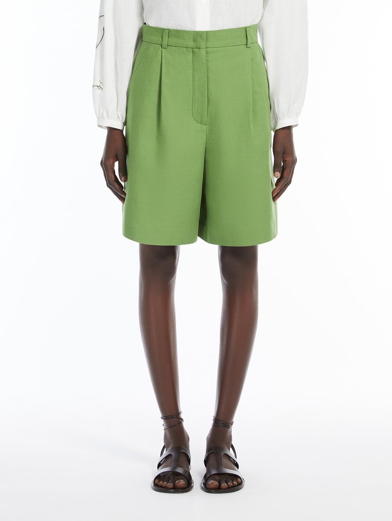 Зеленые бермуды Weekend Max Mara из хлопка и льна: фото 2 - Invogue