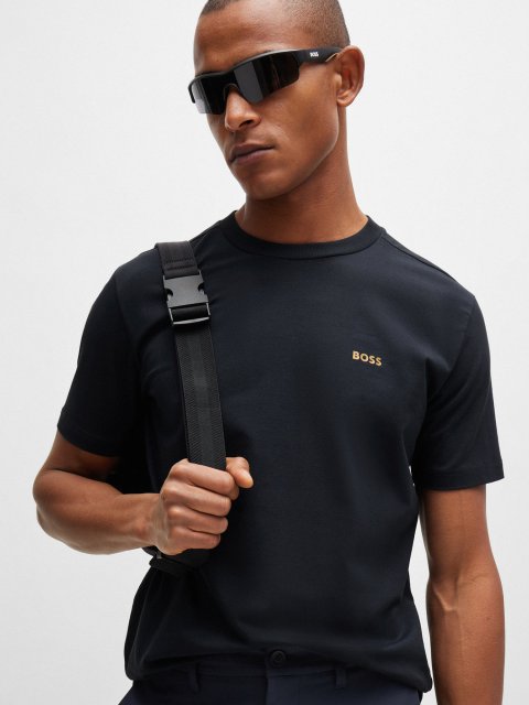 Темно-синяя футболка BOSS из хлопка: фото 4 - Invogue