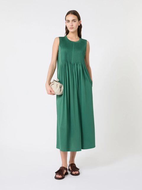 Зелена сукня Weekend Max Mara з бавовни з плісируванням: фото 2 - Invogue