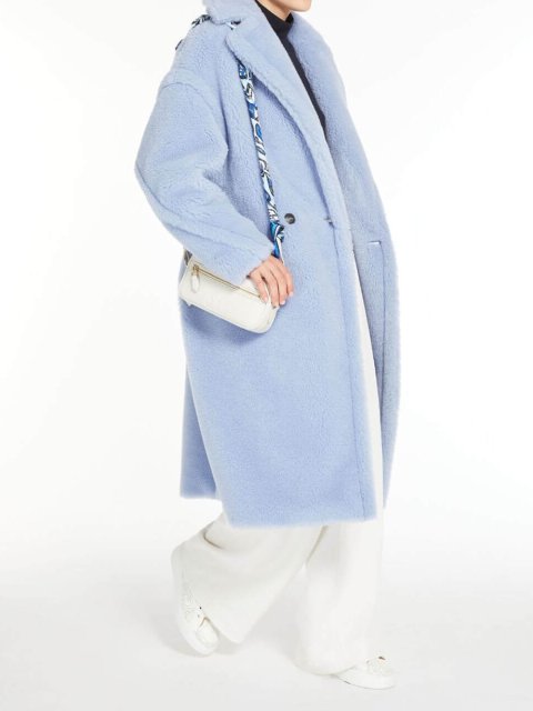 Блакитне пальто Teddy oversize Max Mara з бленду альпаки та шовку: фото 5 - Invogue