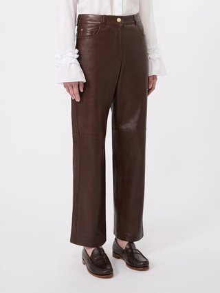 Темно-коричневі брюки Max Mara зі шкіри: фото 2 - Invogue