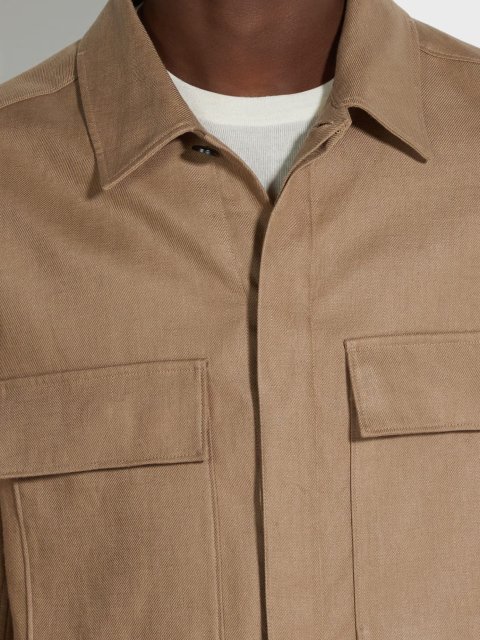 Темно-бежевая рубашка ZEGNA с накладными карманами: фото 3 - Invogue