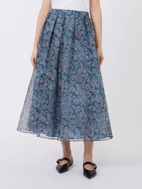 Блакитна спідниця з принтом Weekend Max Mara з шовку: фото 2 - Invogue