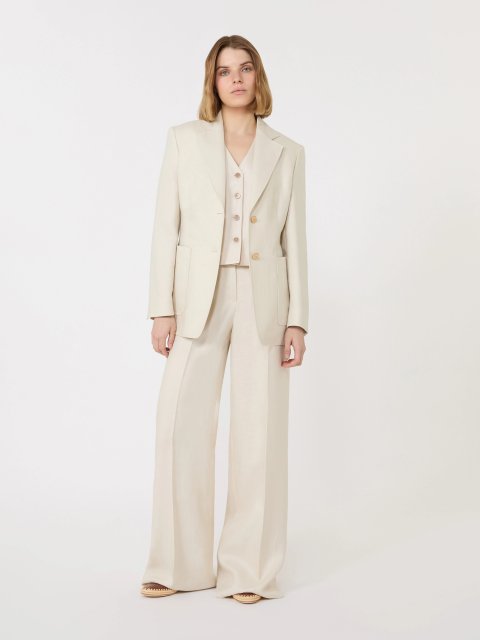 Бежеві брюки Max Mara з льону з високою посадкою: фото 1 - Invogue