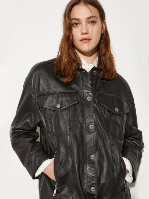 Чорна куртка Max&Co шкіряна: фото 4 - Invogue