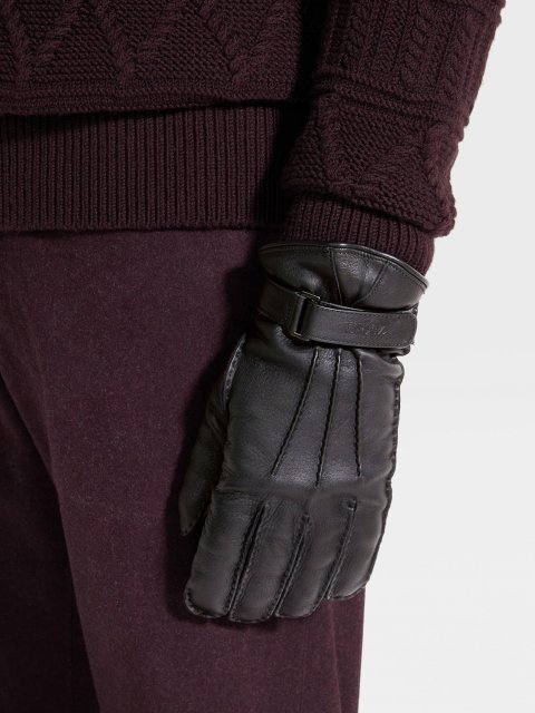Чорні рукавички ZEGNA зі шкіри: фото 1 - Invogue