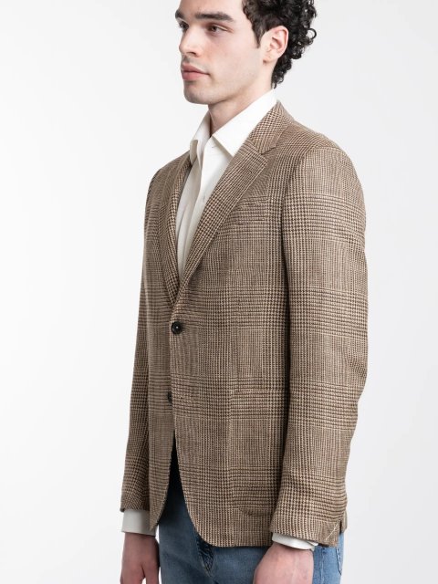 Бежевий жакет Zegna з шовку у клітинку: фото 1 - Invogue