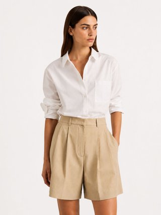 Бежевые шорты Weekend Max Mara из льна: фото 2 - Invogue