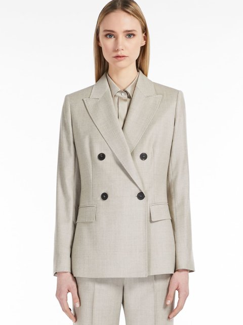 Бежевый двубортный жакет Max Mara из шерсти с карманами: фото 1 - Invogue